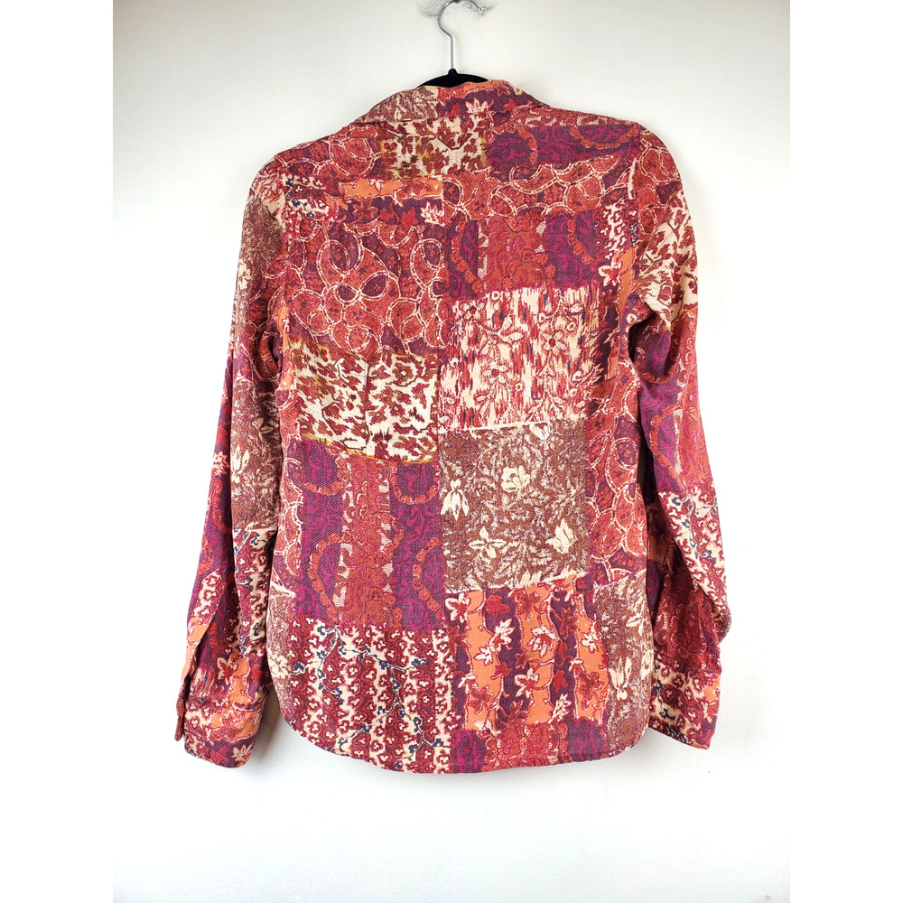 Lucky Brand Womens Small Patchwork Top Boho Button Down Rust Bohemian - Picture 5 of 10